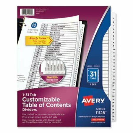 AVERY DENNISON Avery, CUSTOMIZABLE TOC READY INDEX BLACK AND WHITE DIVIDERS, 31-TAB, LETTER 11128